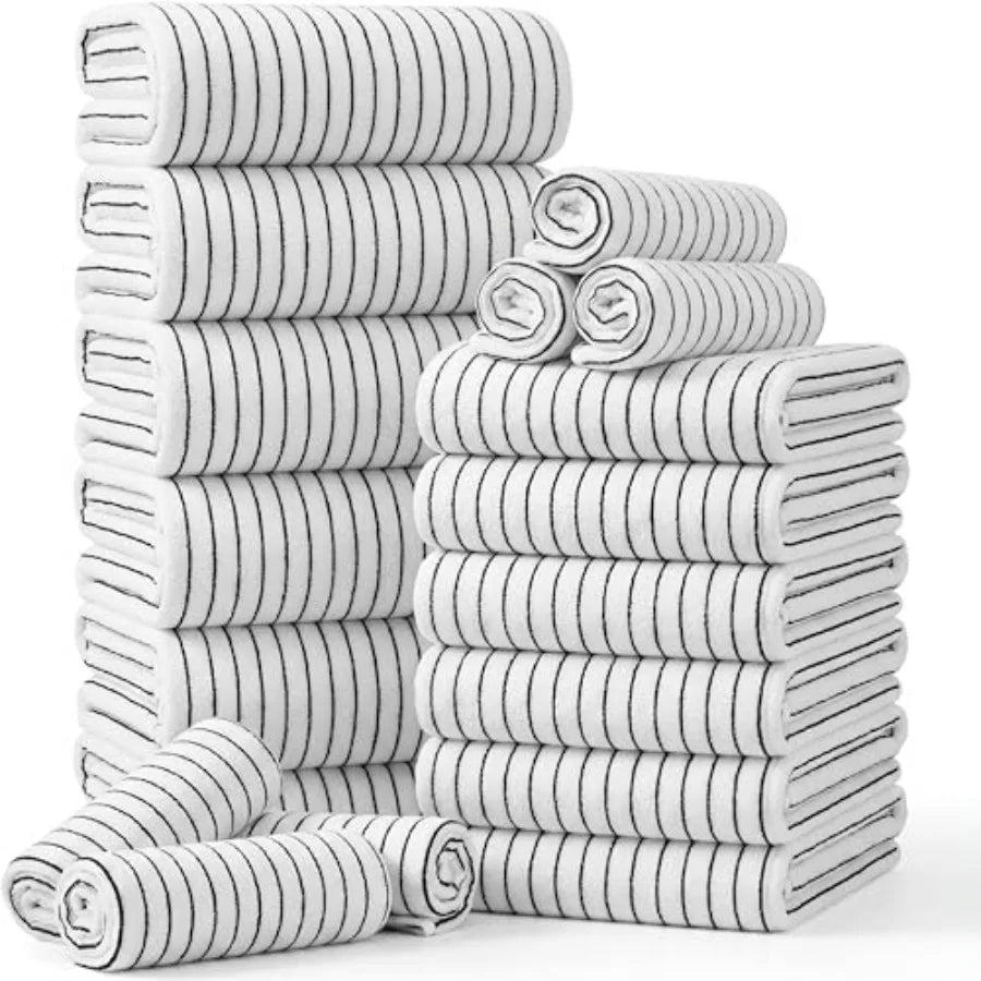 Black/White Striped 4 ea Bath & Hand Towels & 8 Washcloths