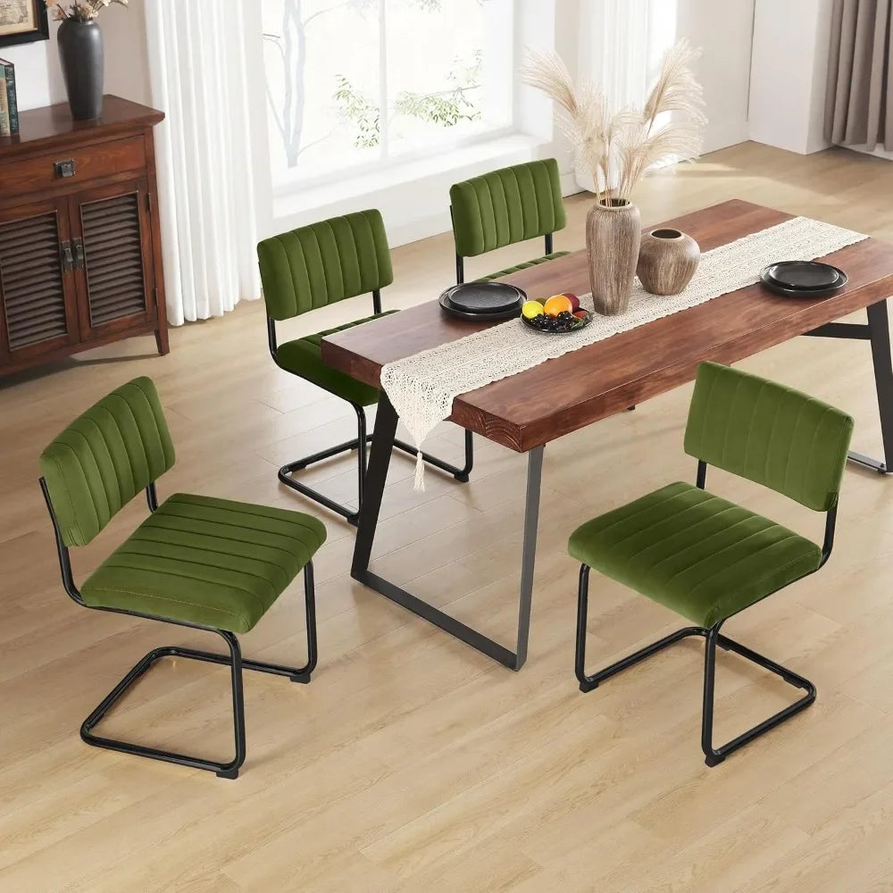4 Mid Century Modern Green Velvet Tufted