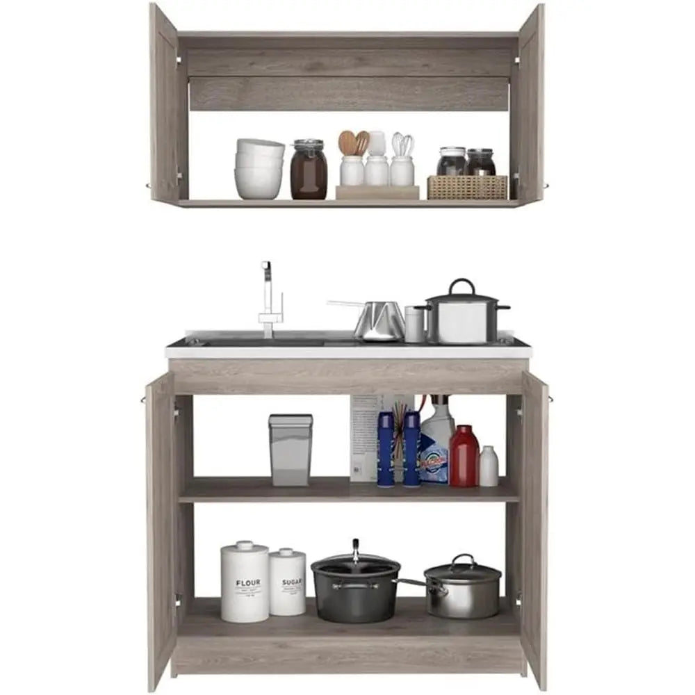 2-Piece Light Grey Cabinet Set W/Countertop