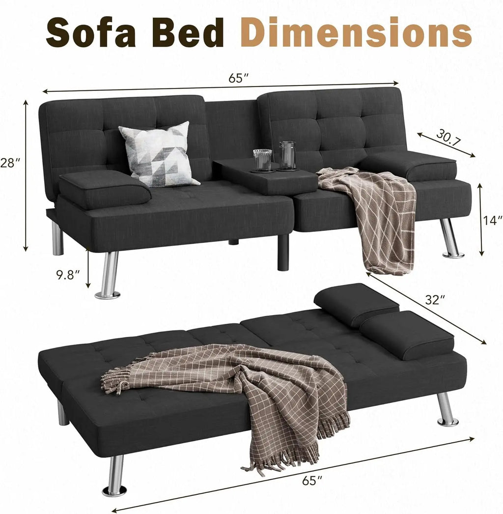 Modern Linen Futon Sofa Bed
