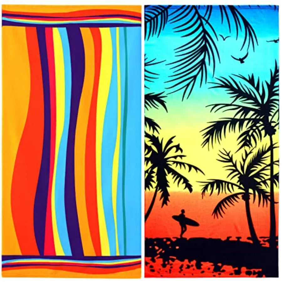 4 Pack Beach Towels Stripe Microfiber Adult, 30'' x 60''