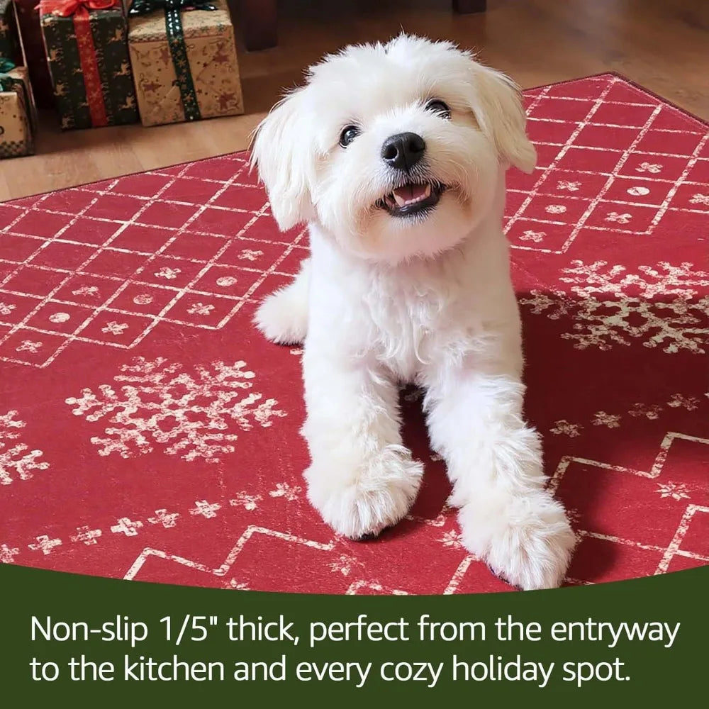 8x10 Washable Christmas Geometric Red