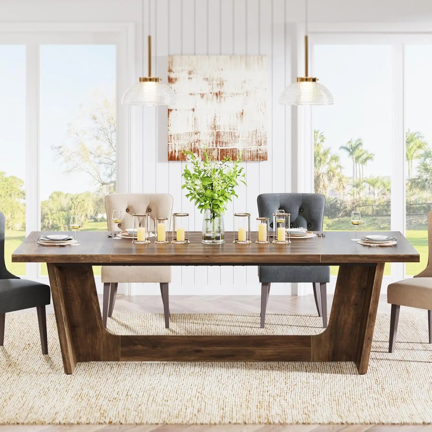 70.87"  Large Wooden for 6-8 People Rectangular Farmhouse