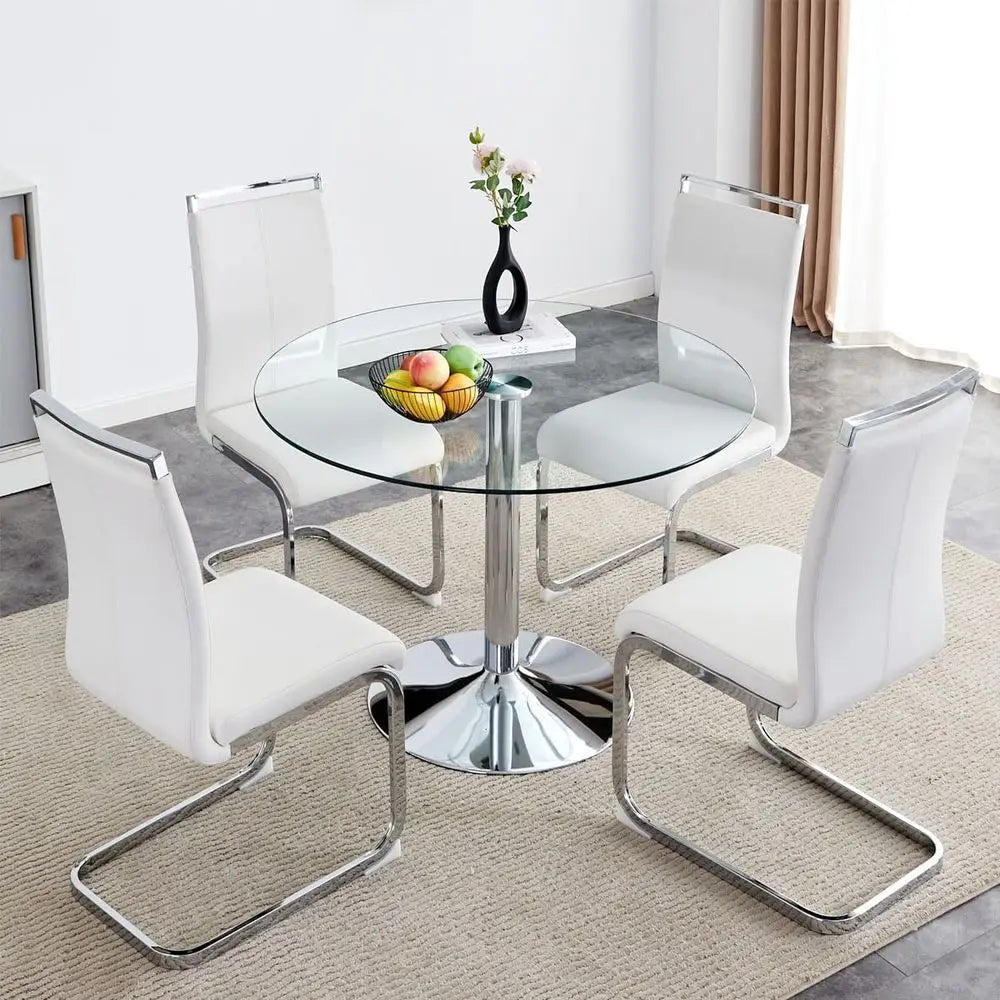 40 Round Tempered Glass Top stainless legs