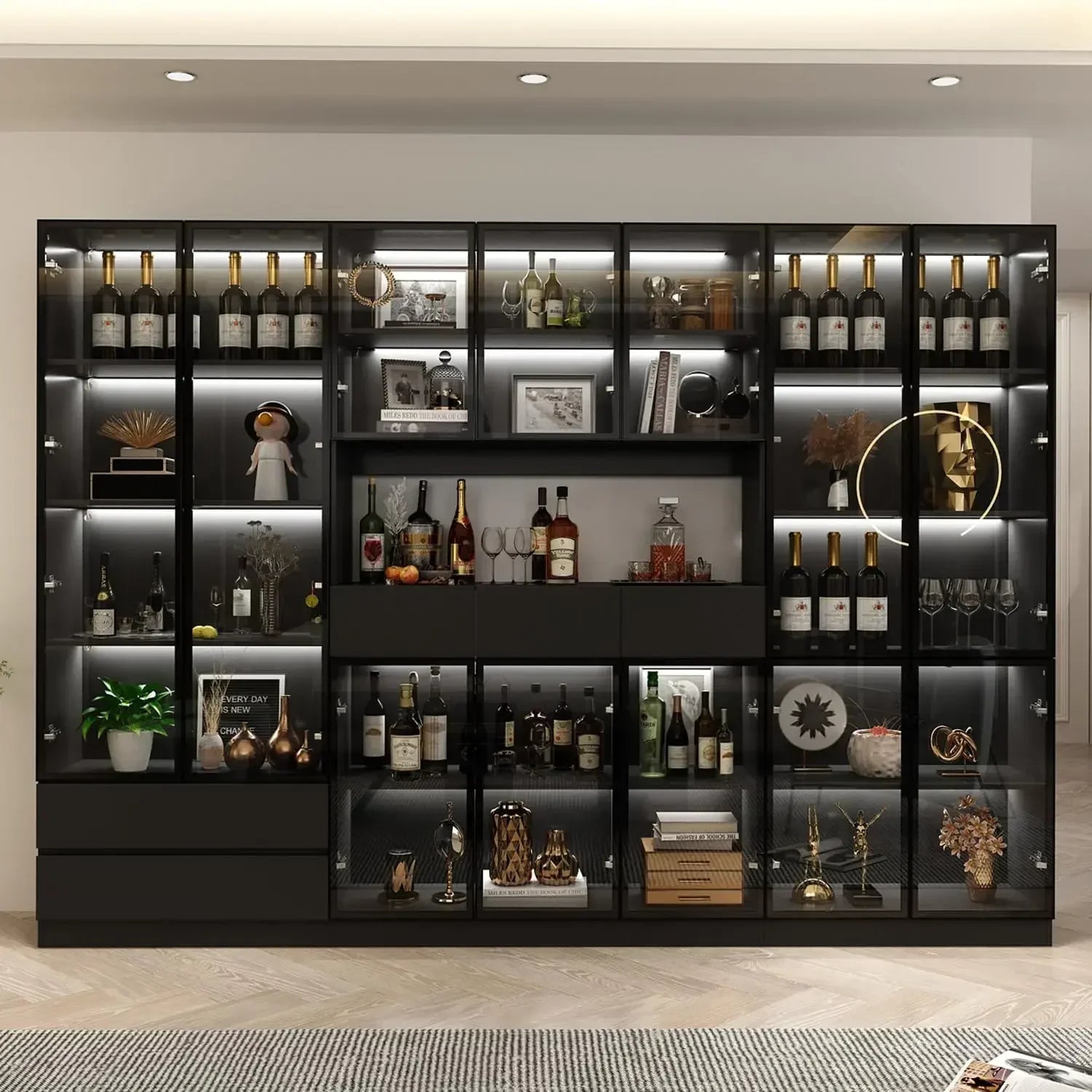 Tall Bookcase w/Glass Doors and Lights