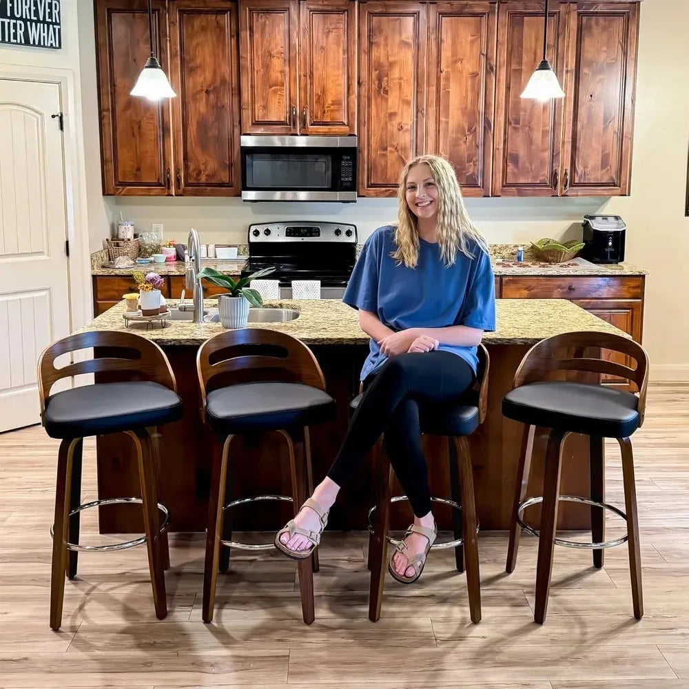 Set of 2 Swivel Bar Stools Walnut
