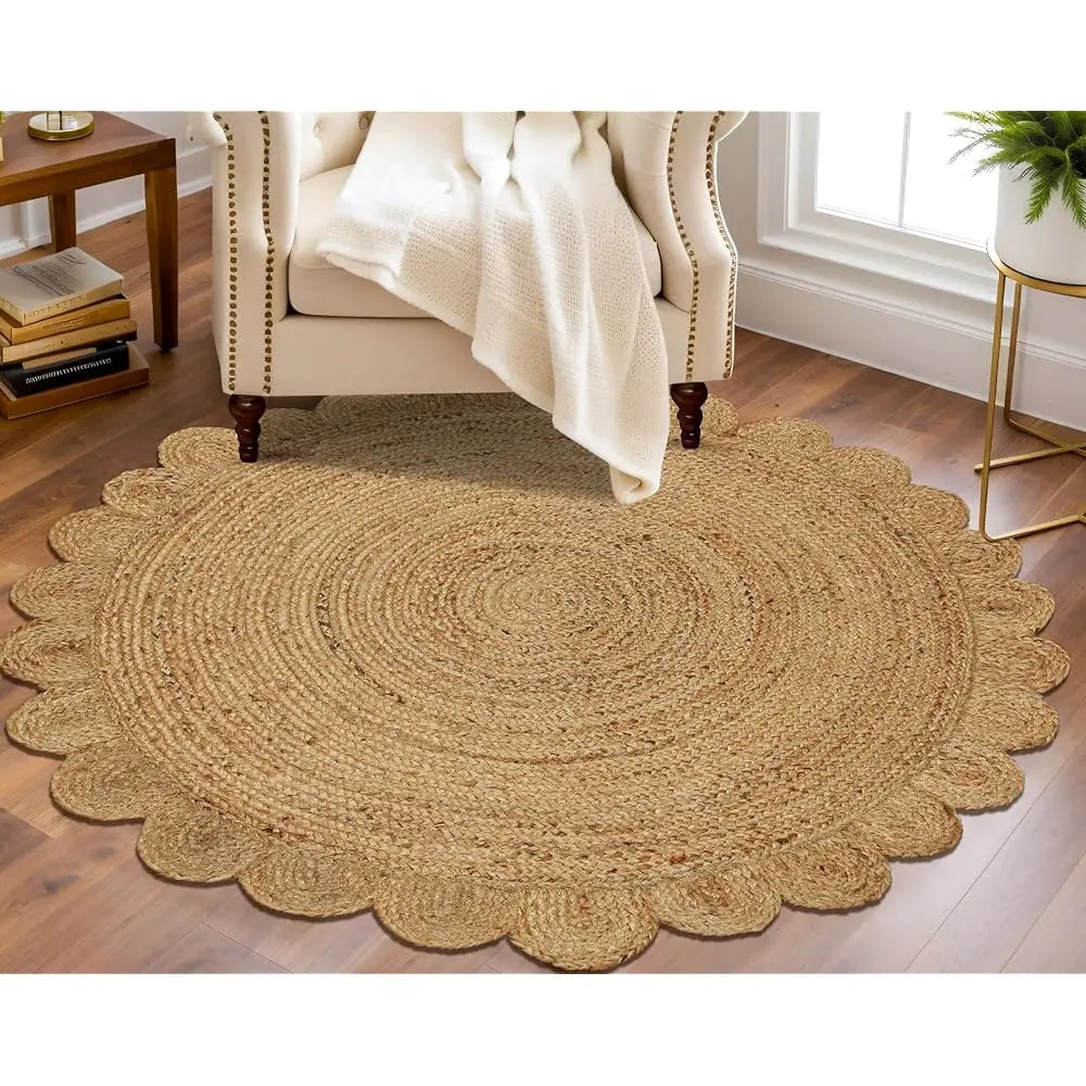 4' Circle Jute Braided Scalloped Reversible