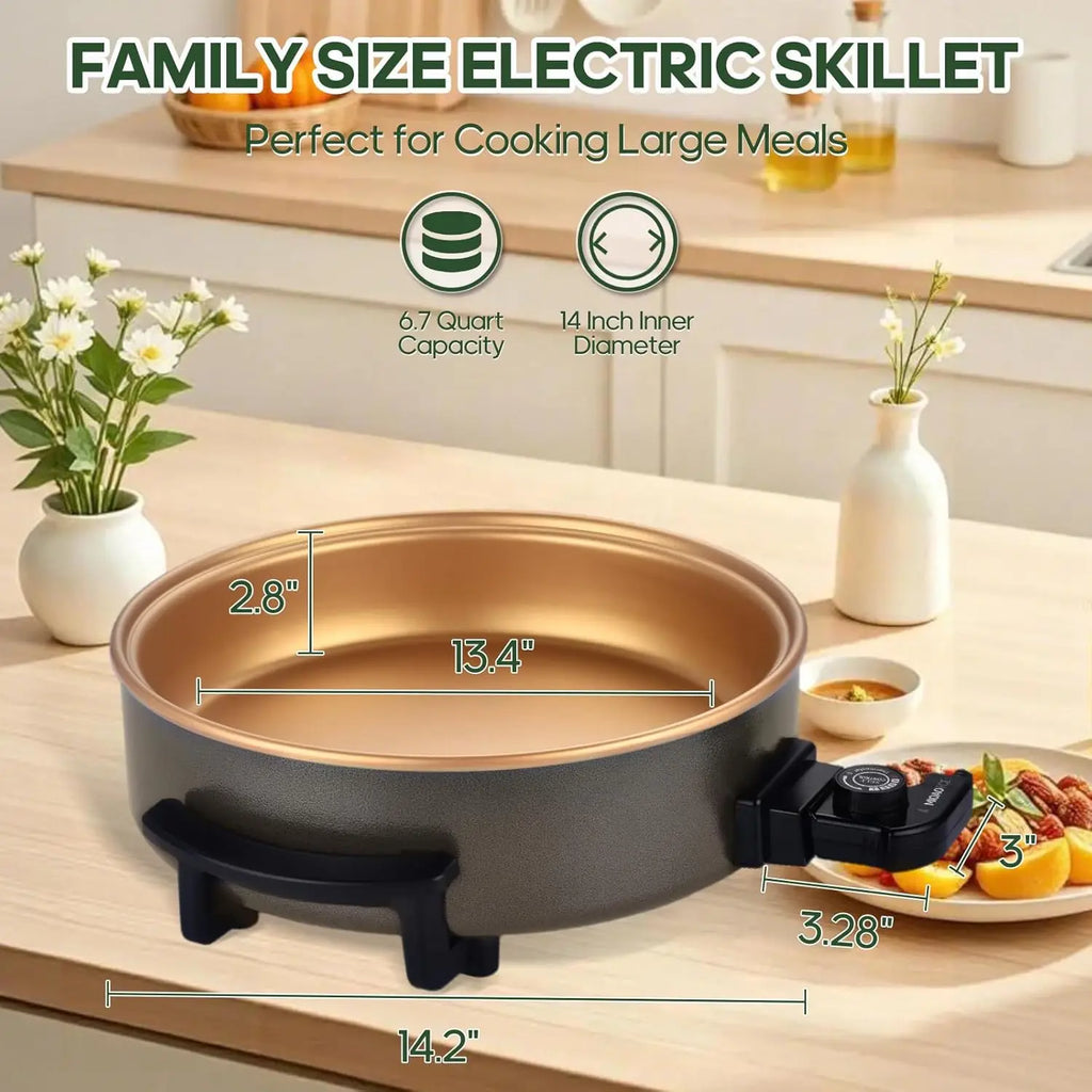 14' Large Electric Skillet with lid, Ceramic