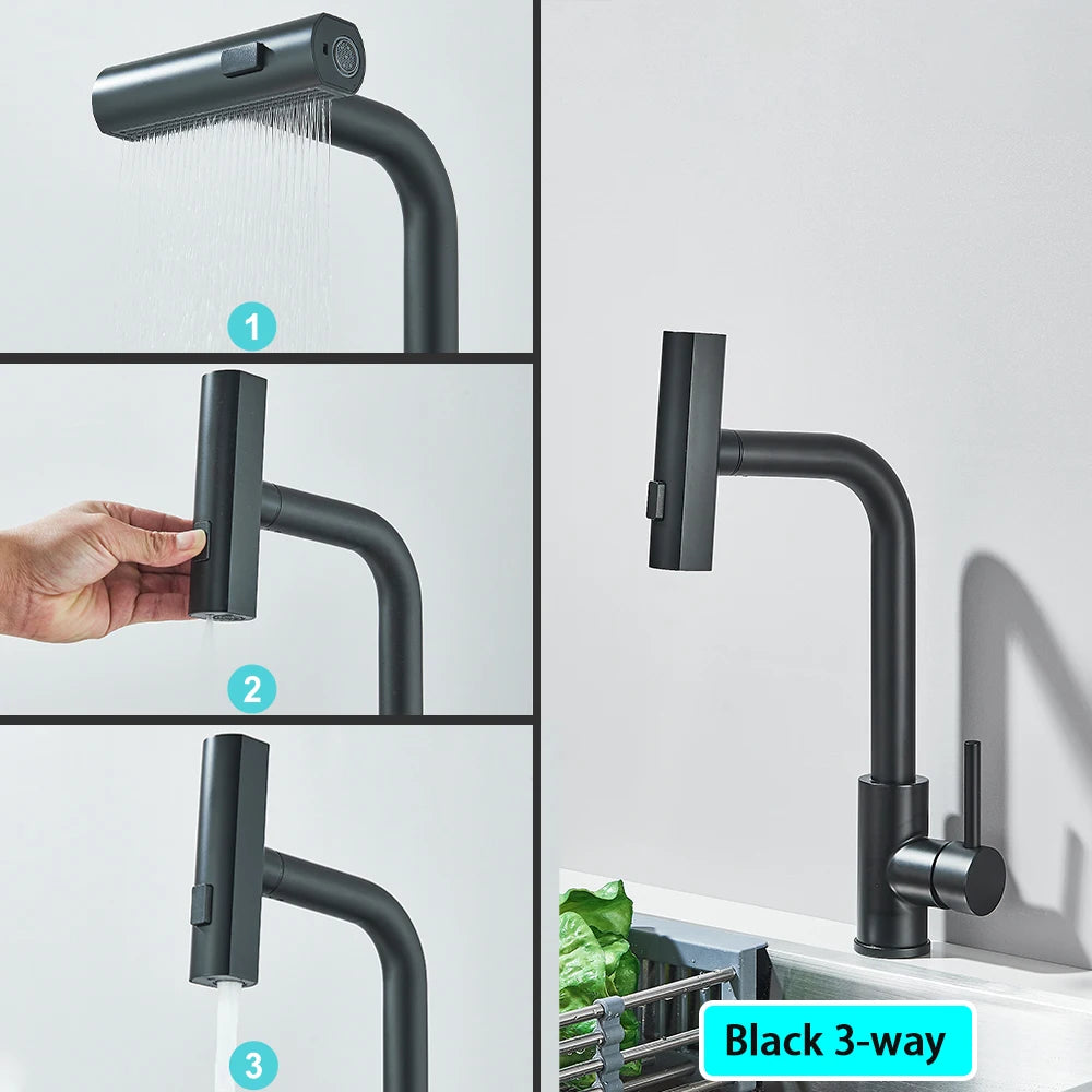 Black Pull Out Rotation Waterfall Sprayer