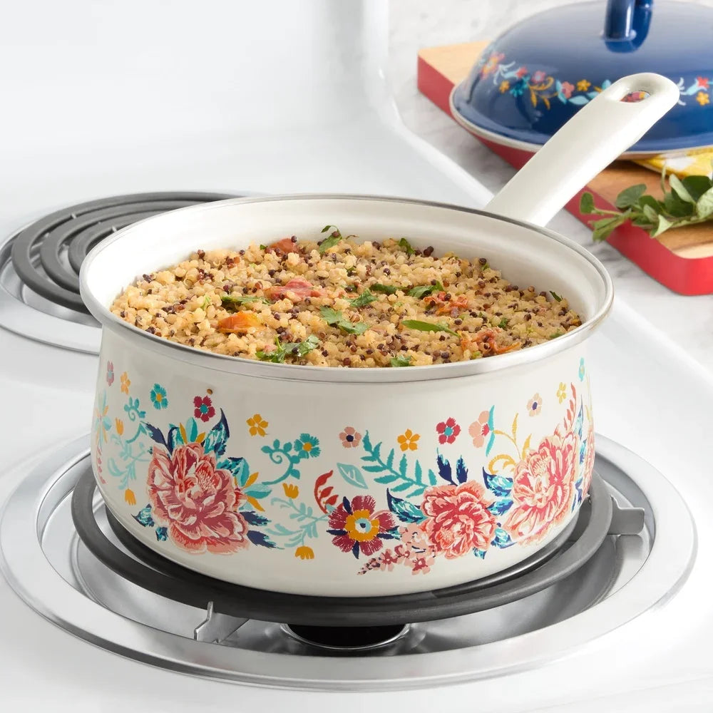 Floral Enamel-on-Steel Saucepan 2QT