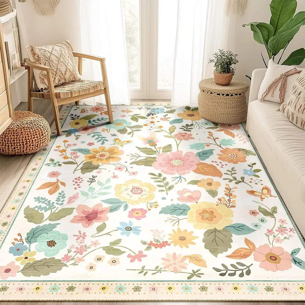 5x7 Washable Soft Boho Floral