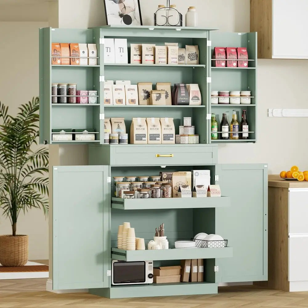 Kitchen Pantry, MW Stand, 71 Modern Hutch, Glass Doors
