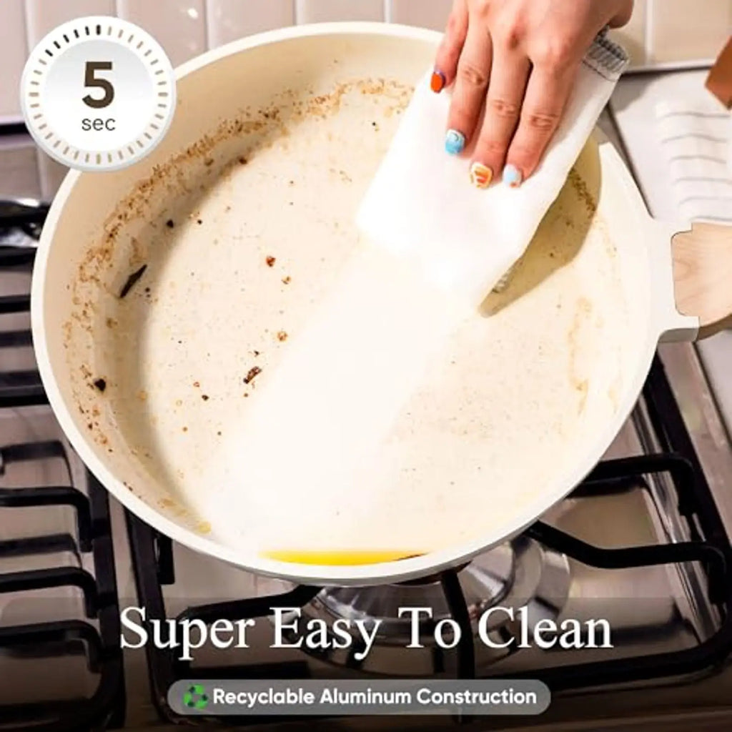 21Pcs Induction Cookware Set Nonstick White Granite