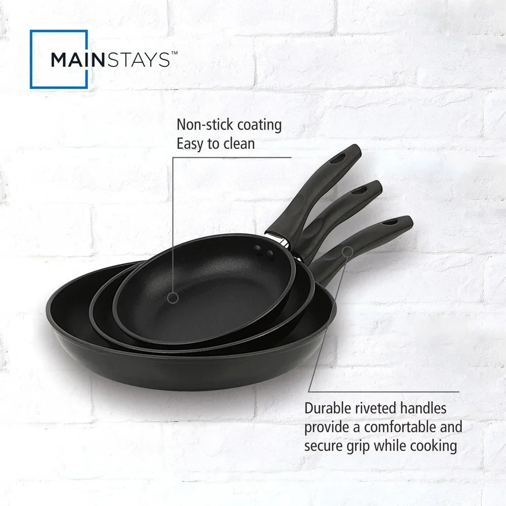 3-Pcs Nonstick Skillet Set Aluminum Cookware