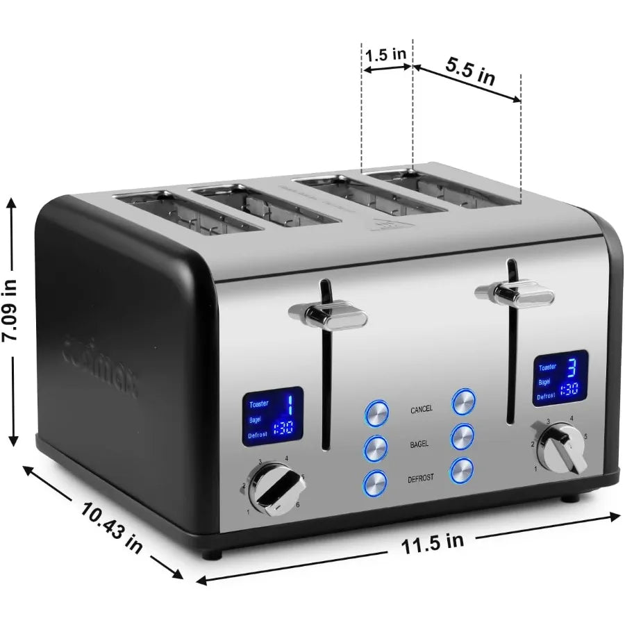 4 Slice Toaster, LED Display, Stainless