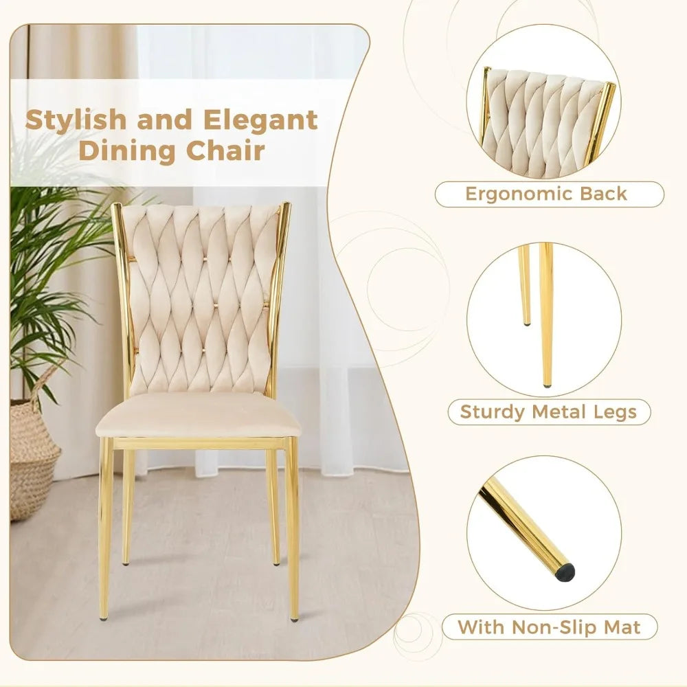 4 Velvet Upholstered w/Gold Metal Legs,