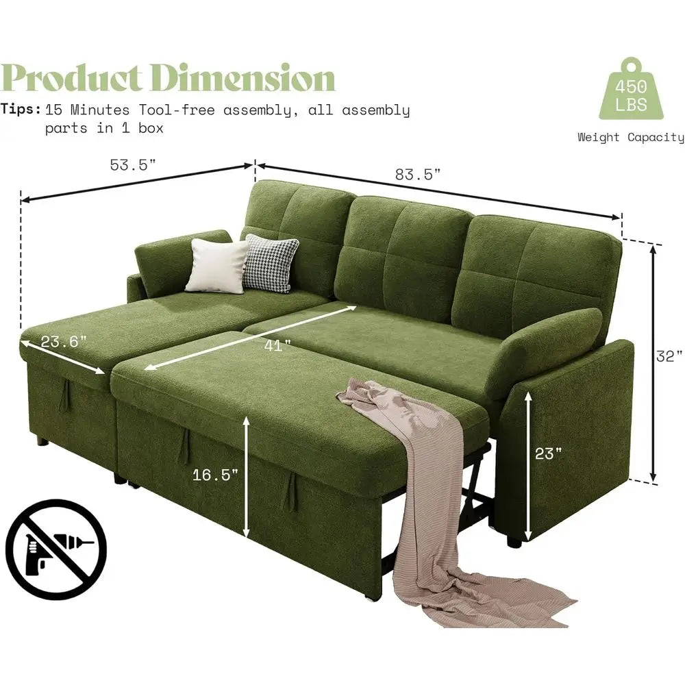 Storage Chaise Sleeper Sofa,