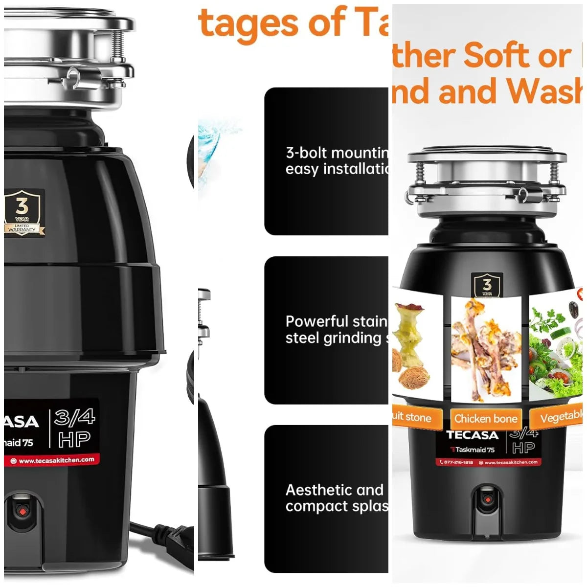 3/4 HP Disposal Cord, Stainless