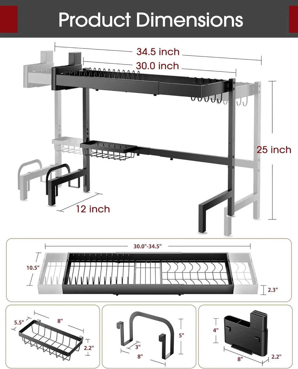 Over the Sink Dish Rack, Expandable 2-Tier
