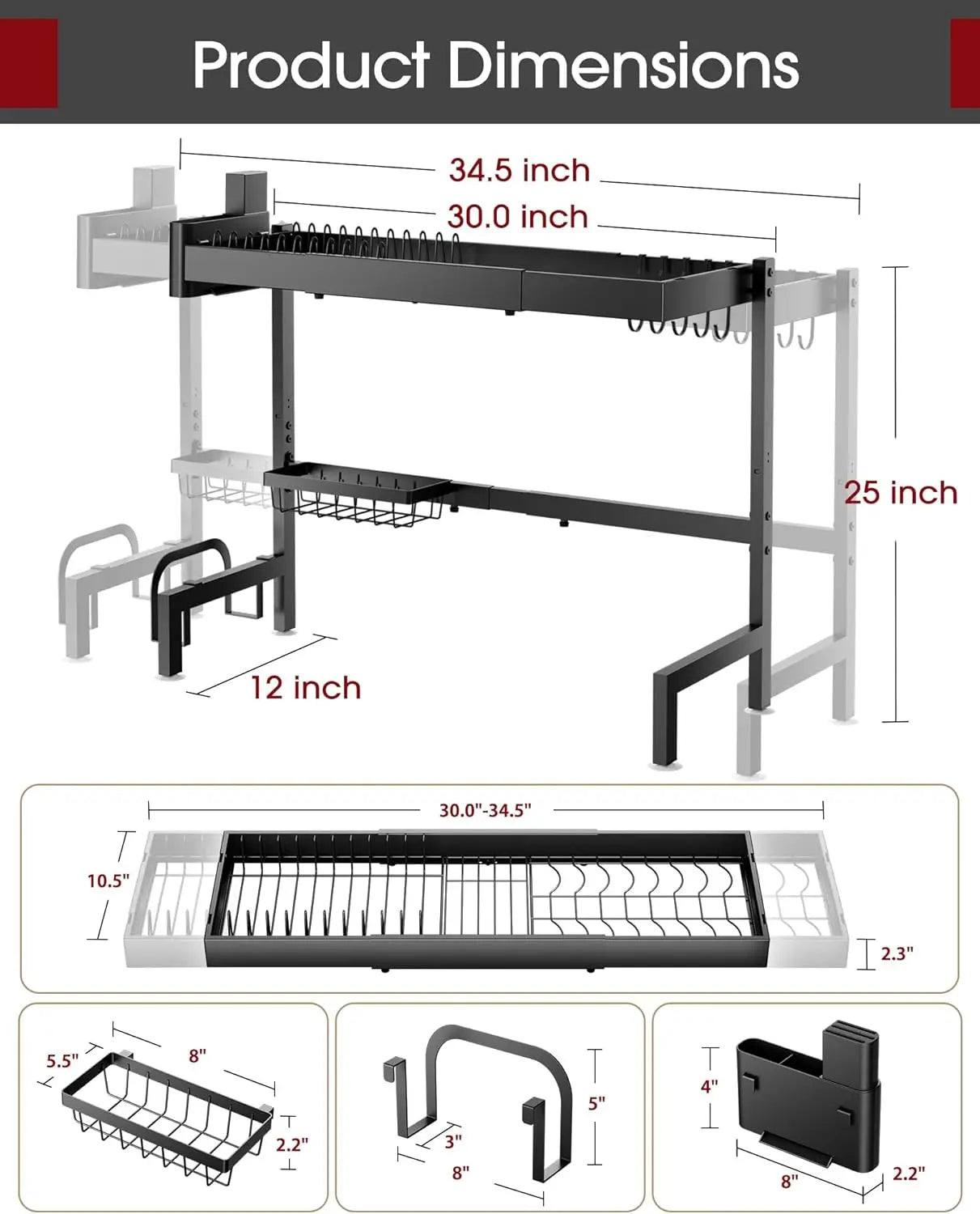 Over the Sink Dish Rack, Expandable 2-Tier