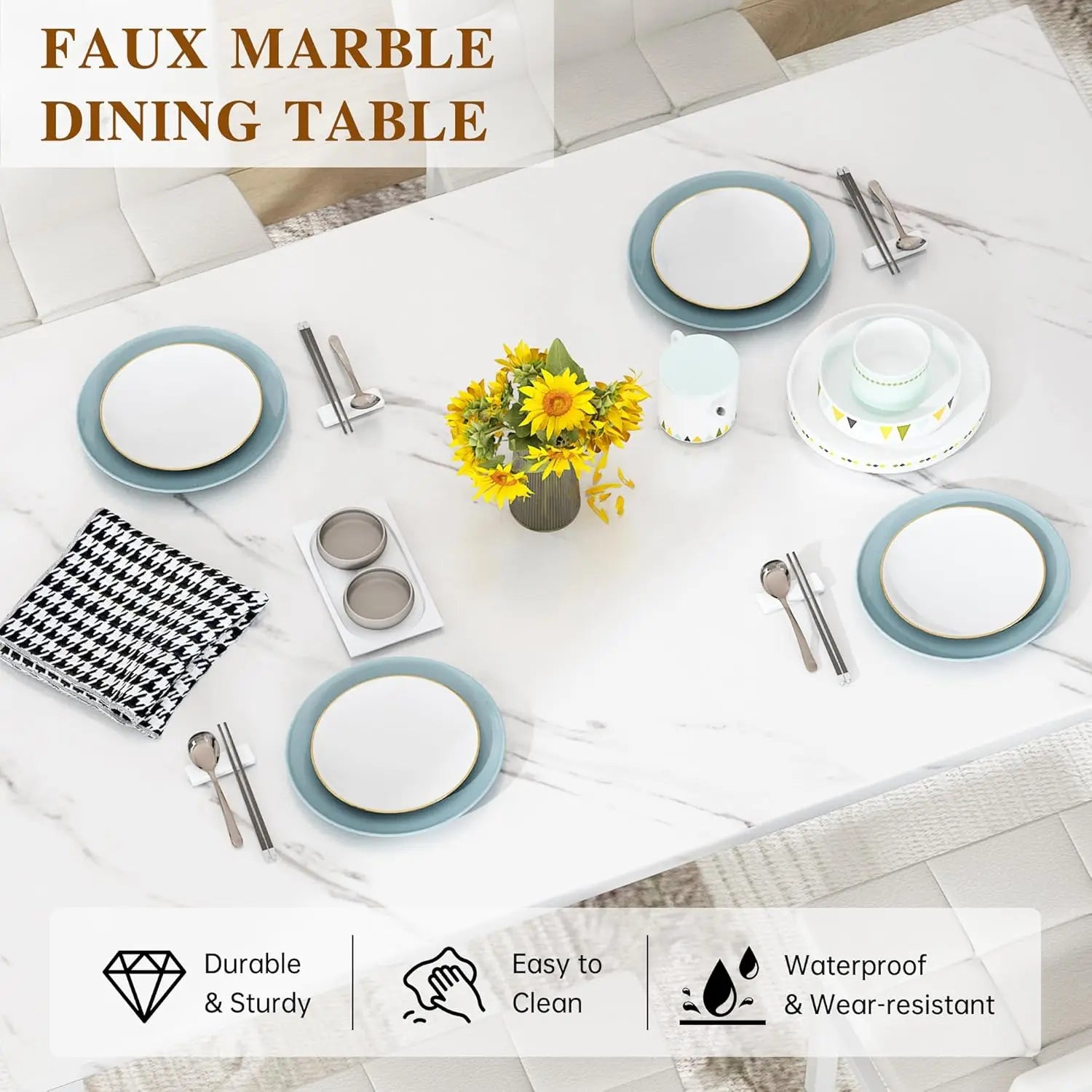 Faux Marble Kitchen Table w/4 Leather Chairs