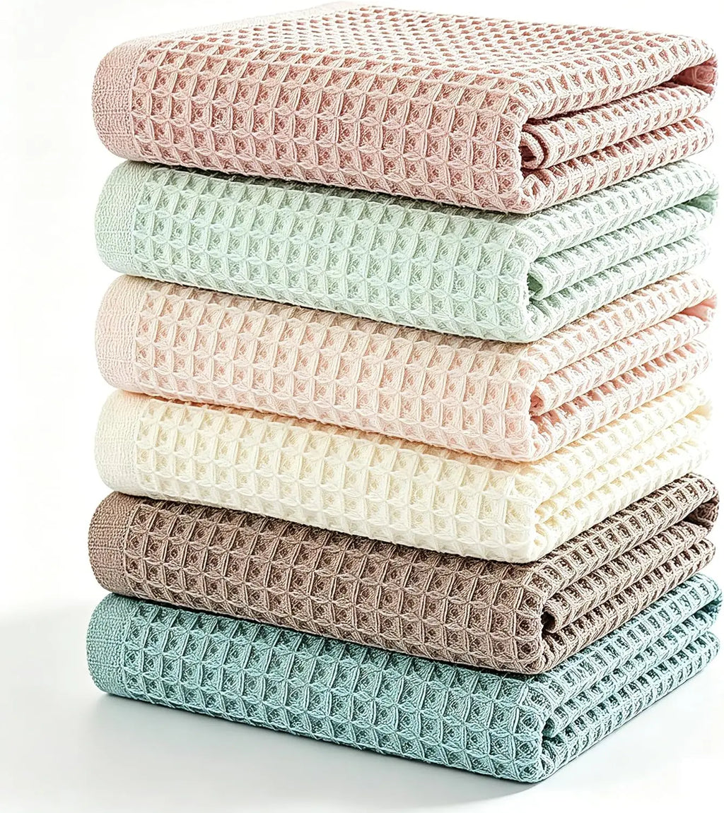 6 Kitchen Towels 100% Cotton Waffle