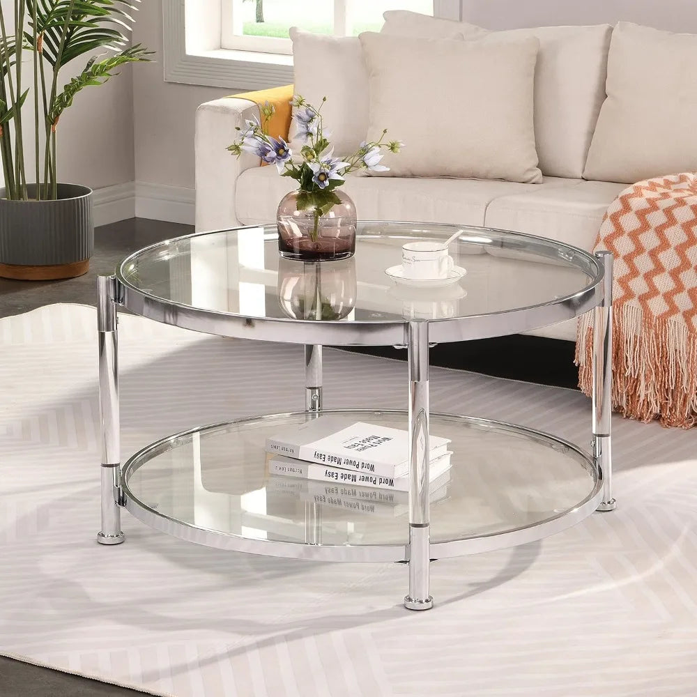 Circle Chrome and Glass Coffee Table