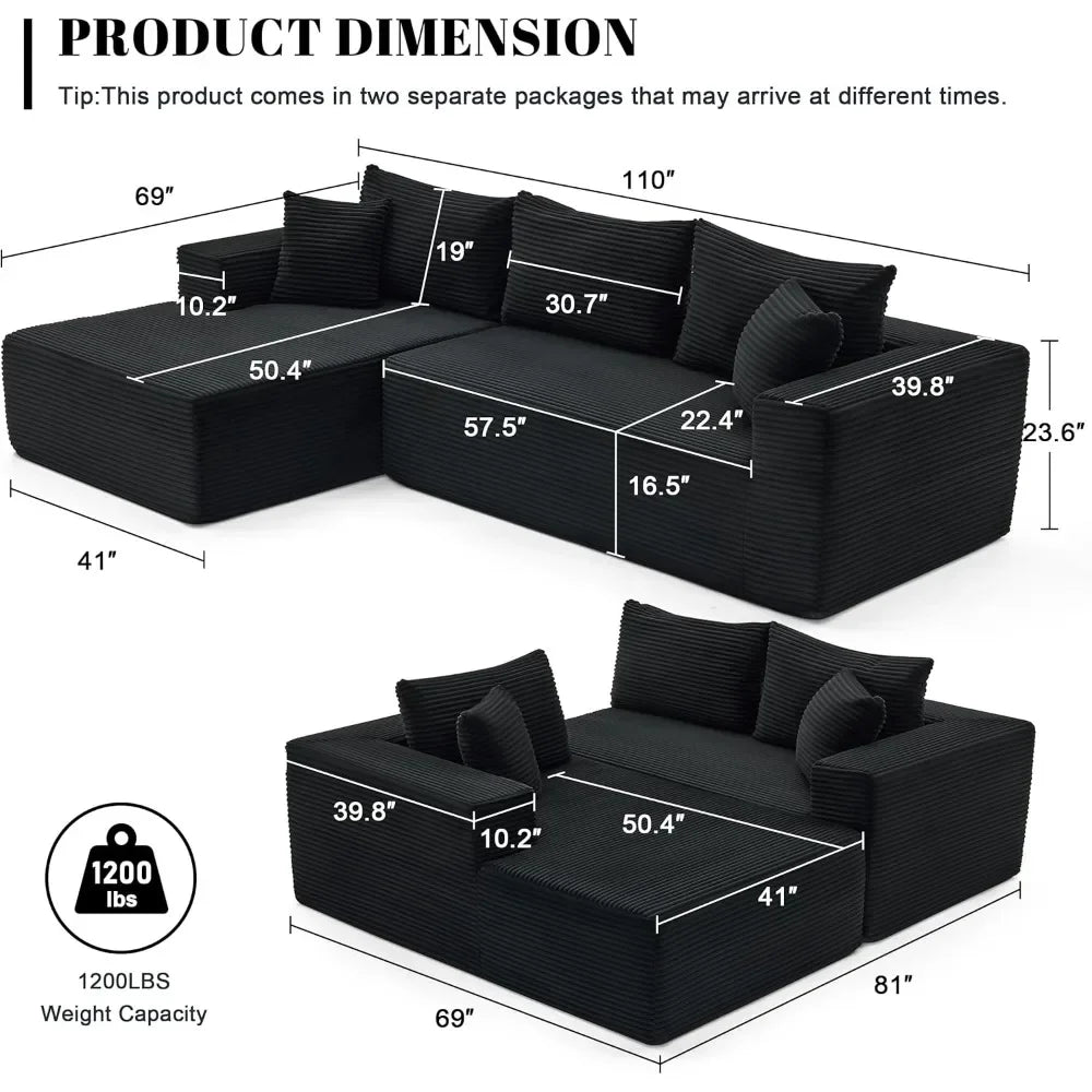 110” Cloud Sectional Couch Boneless