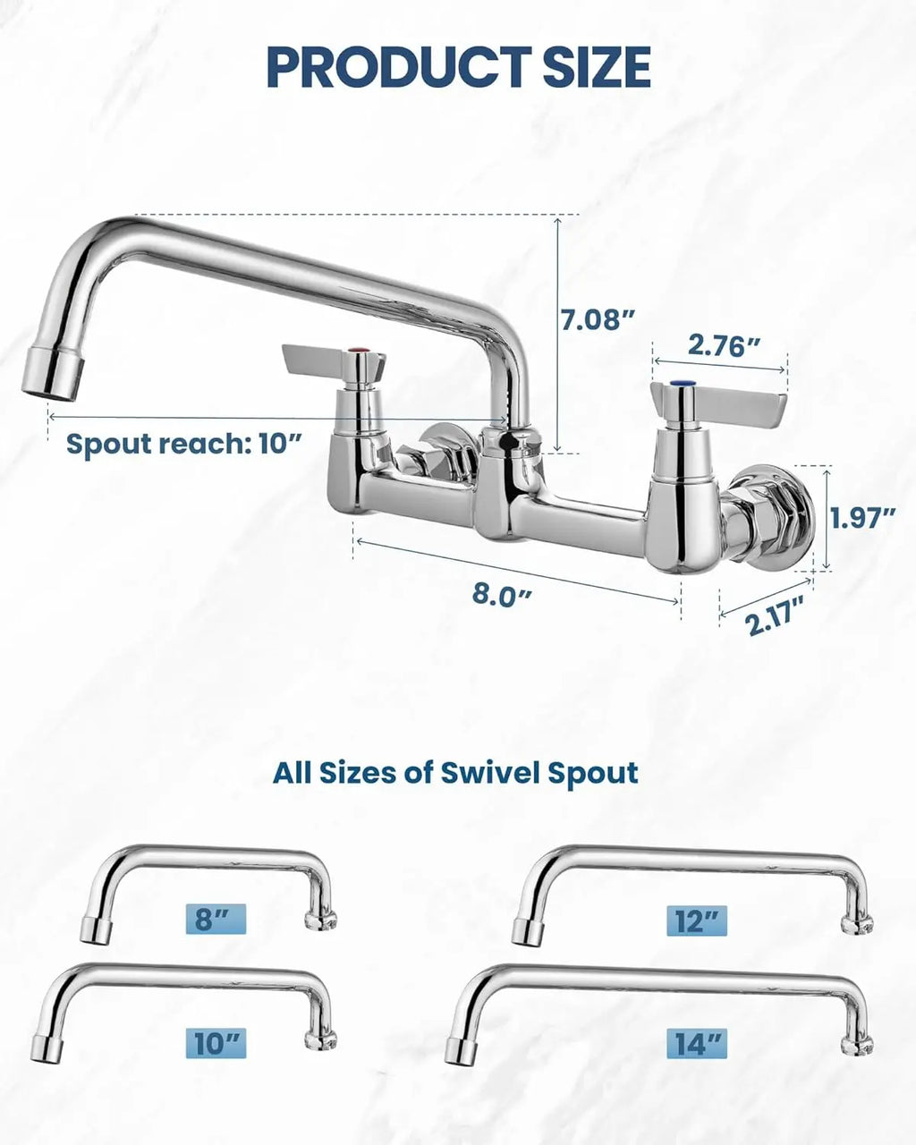 Wall Mount Commercial Faucet, 10 Inch Swivel