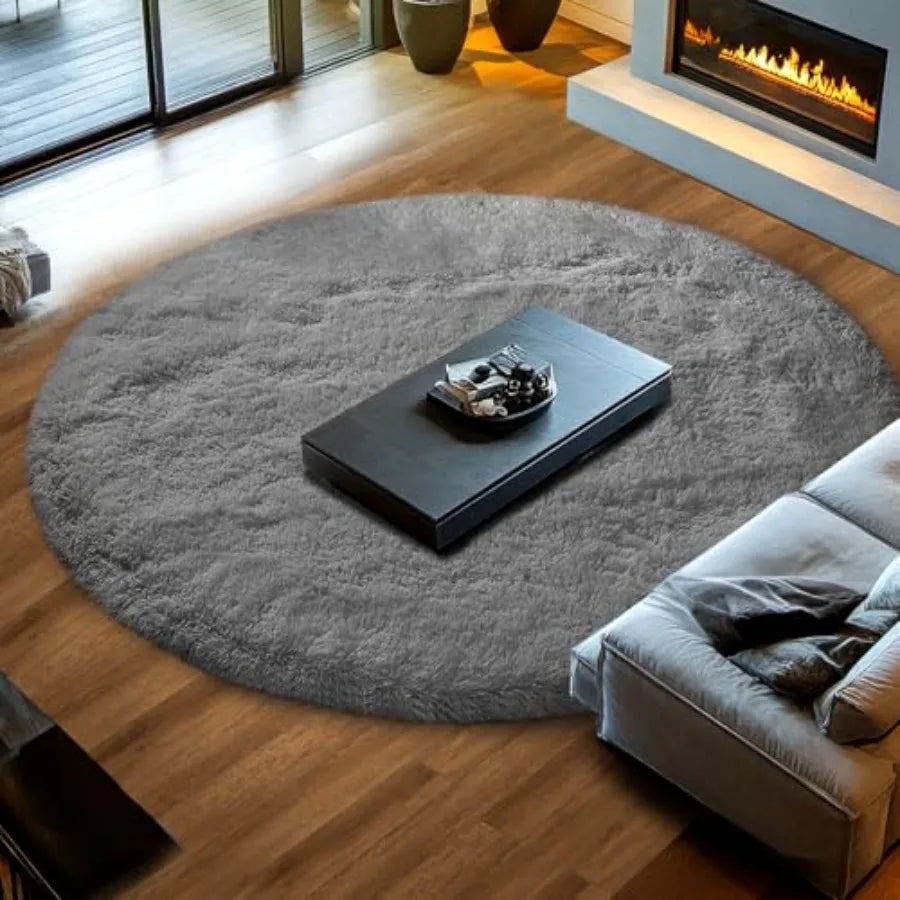 8' Grey Fluffy Shag Circle