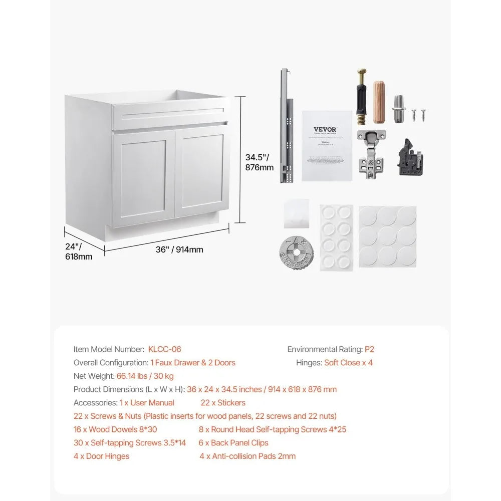 White Shaker Sink Base 36X24X34.5" Unassembled