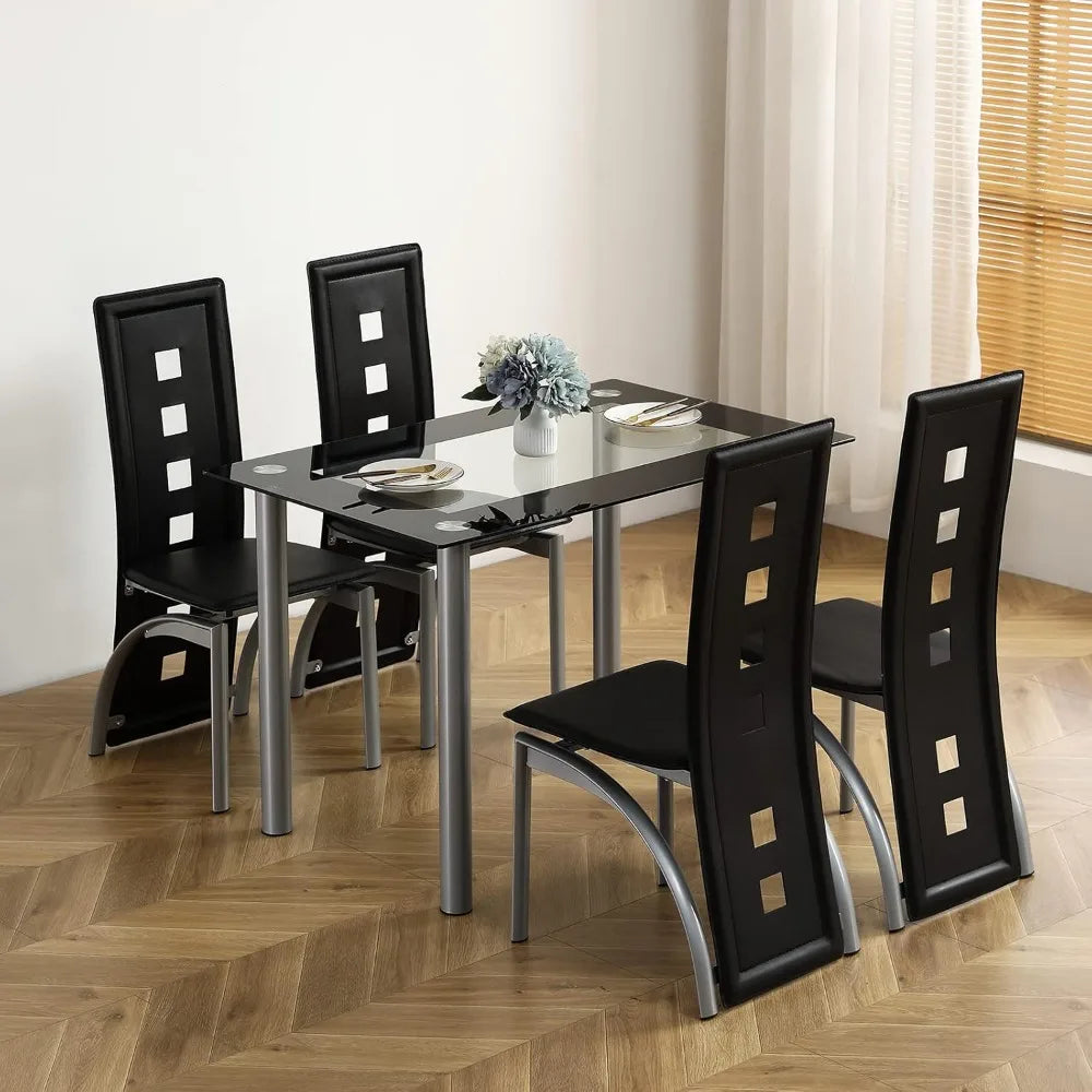 Modern 5-Piece Set w/glass Table
