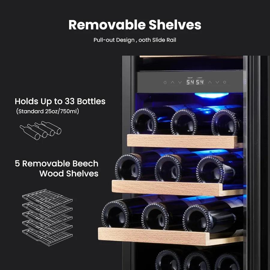 15" Dual Zone Wine Fridge 28 Bottle Capacity