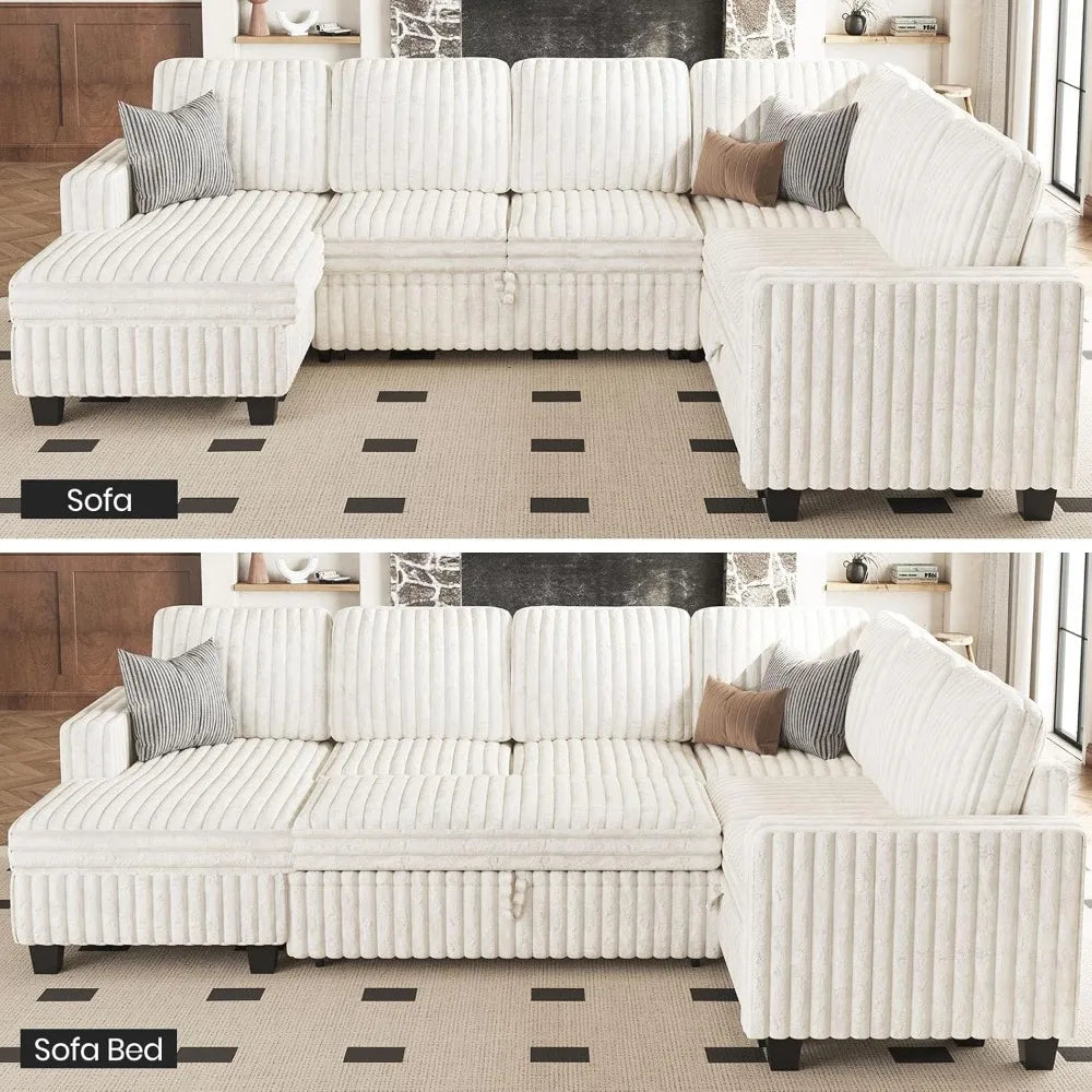 Corduroy Sleeper Sofa Bed w/Storage & Chaise