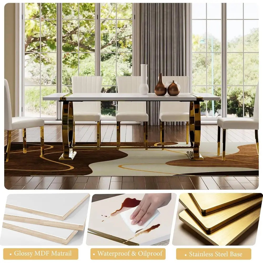 Elegant 80 White & Gold Dining for 6-8