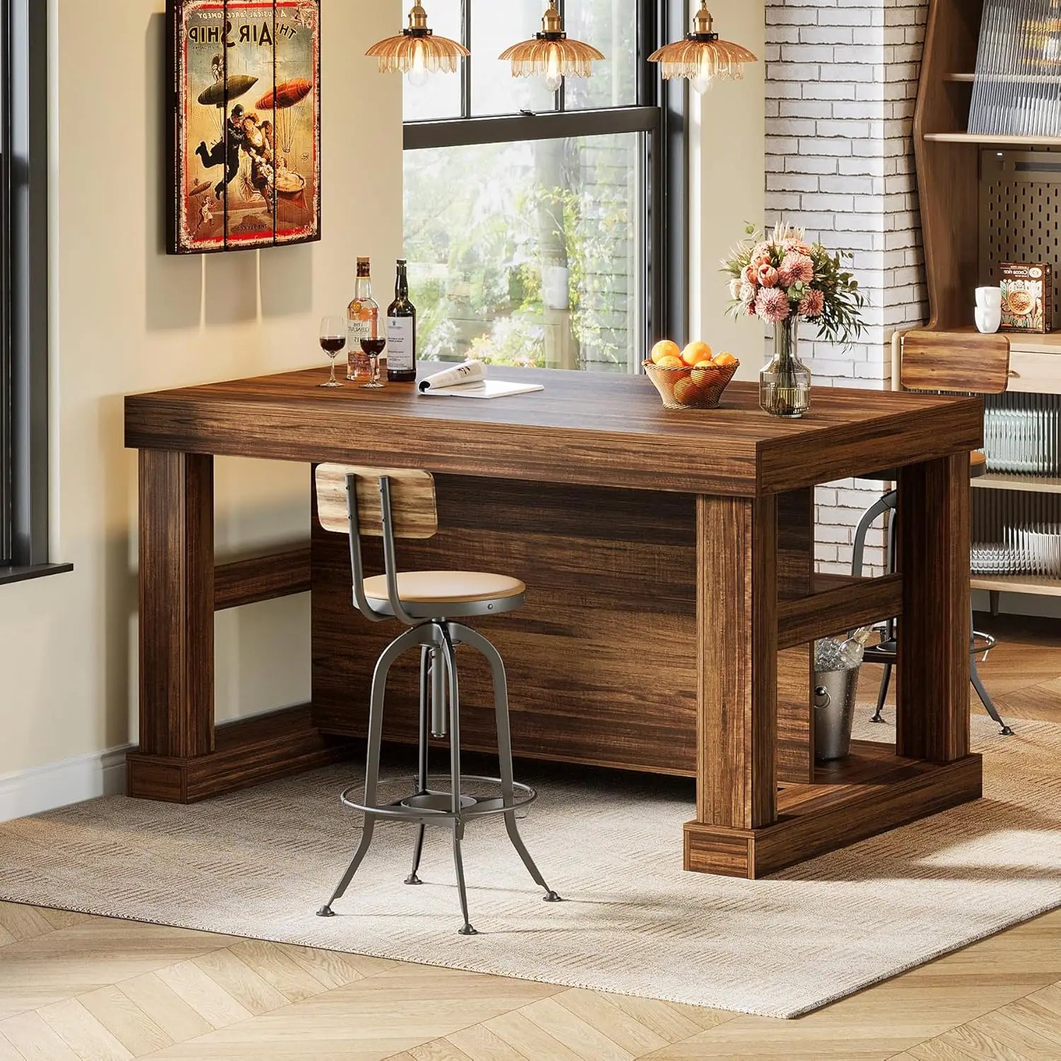 55" Counter Height Bar w/Storage Shelves