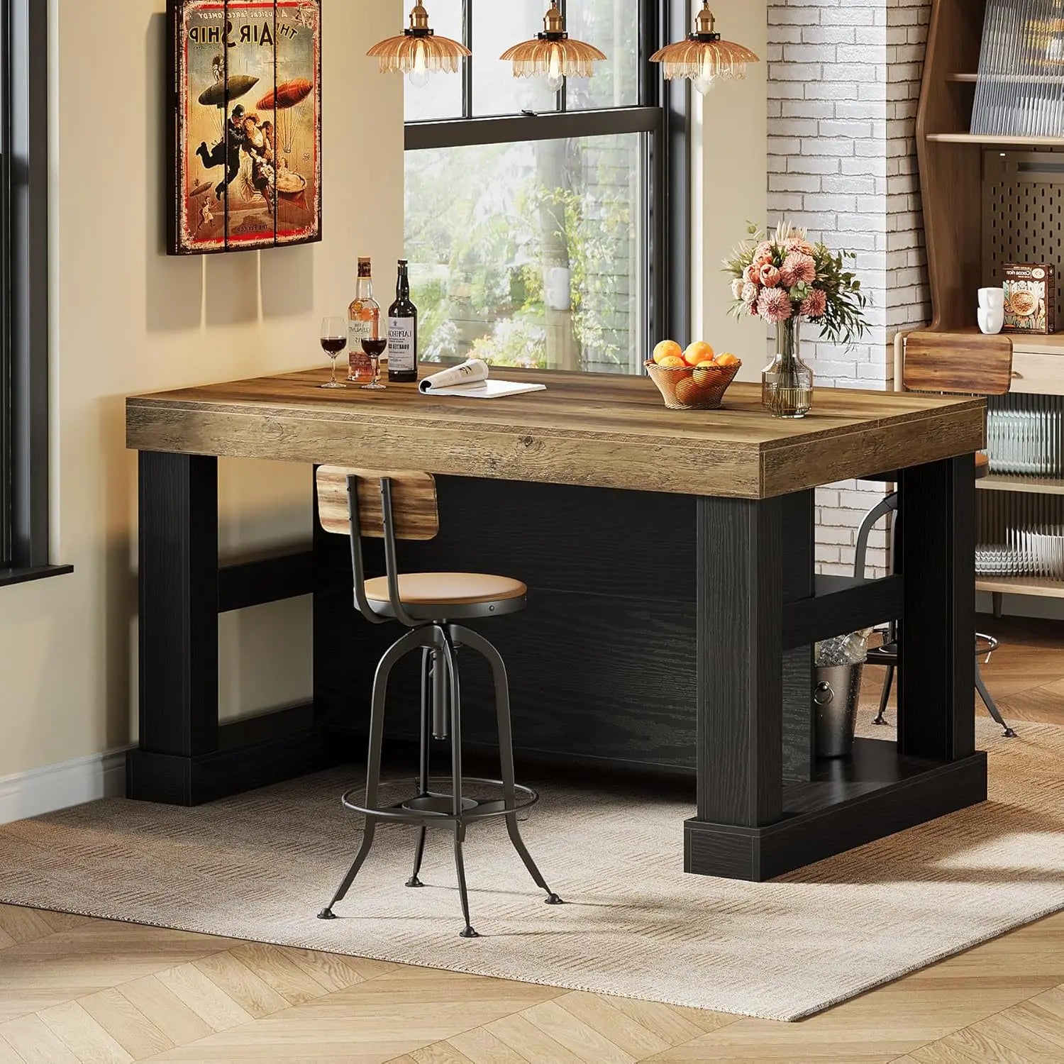 55" Counter Height Bar w/Storage Shelves