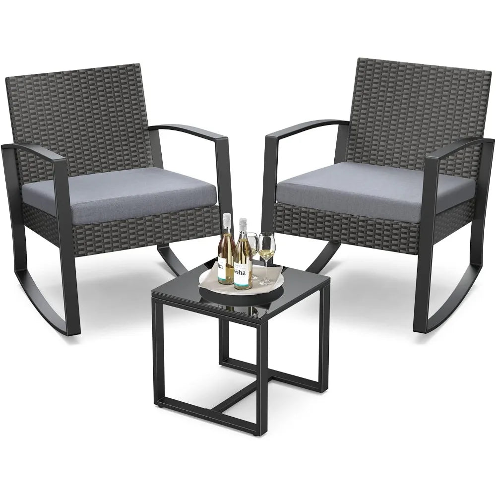 3-Piece Ratta Bistro Rocking Patio Set
