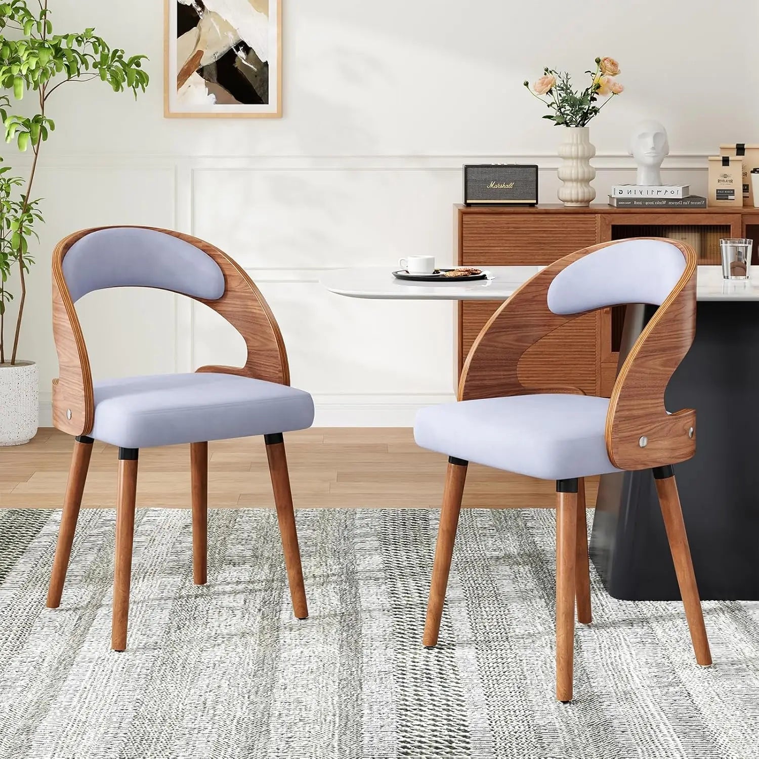 2 Wood Modern Upholstered Curved Backrest