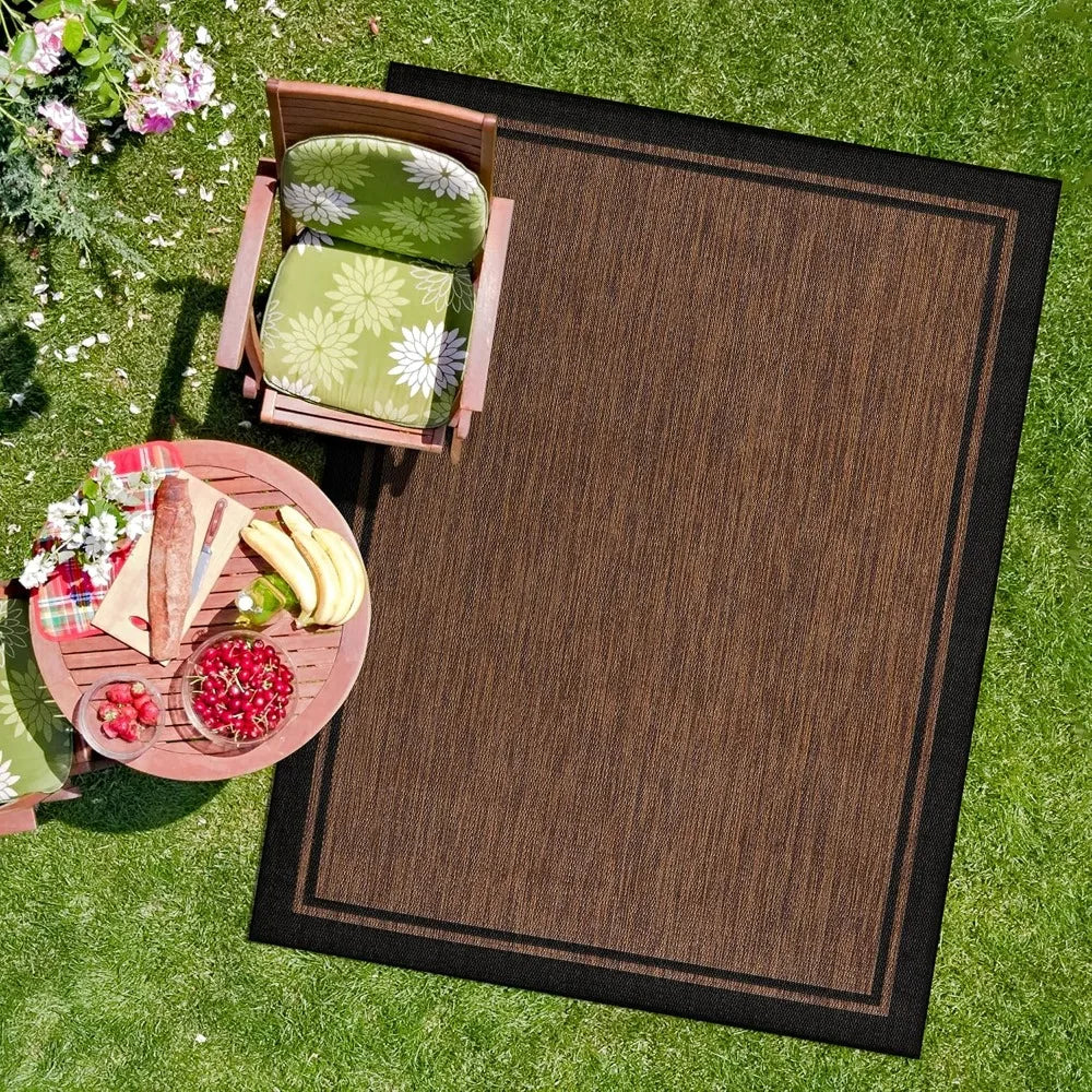 9x12 Indoor- Outdoor Bordered Nut Brown/Black