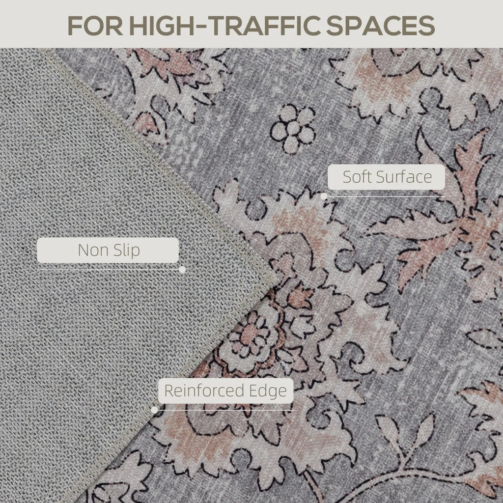 4x6 Washable Traditional Flowers Grey/Brown