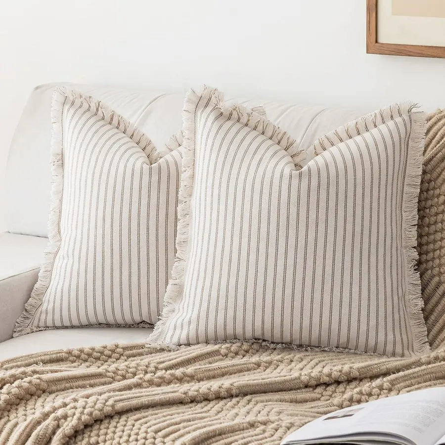 2 Pillow Covers 26x26 Striped Fringe