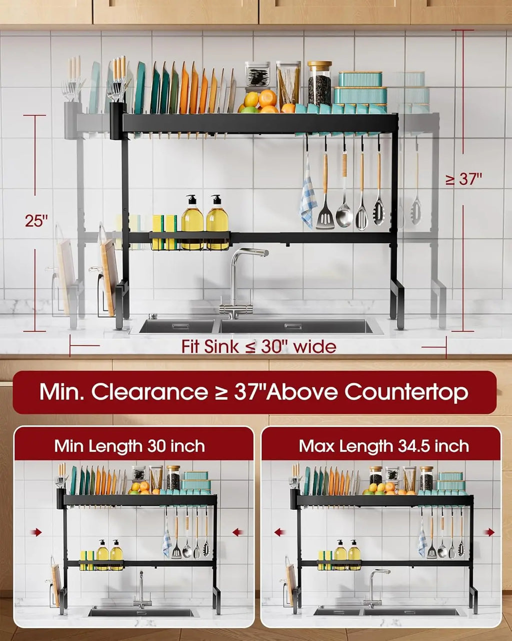 Over the Sink Dish Rack, Expandable 2-Tier