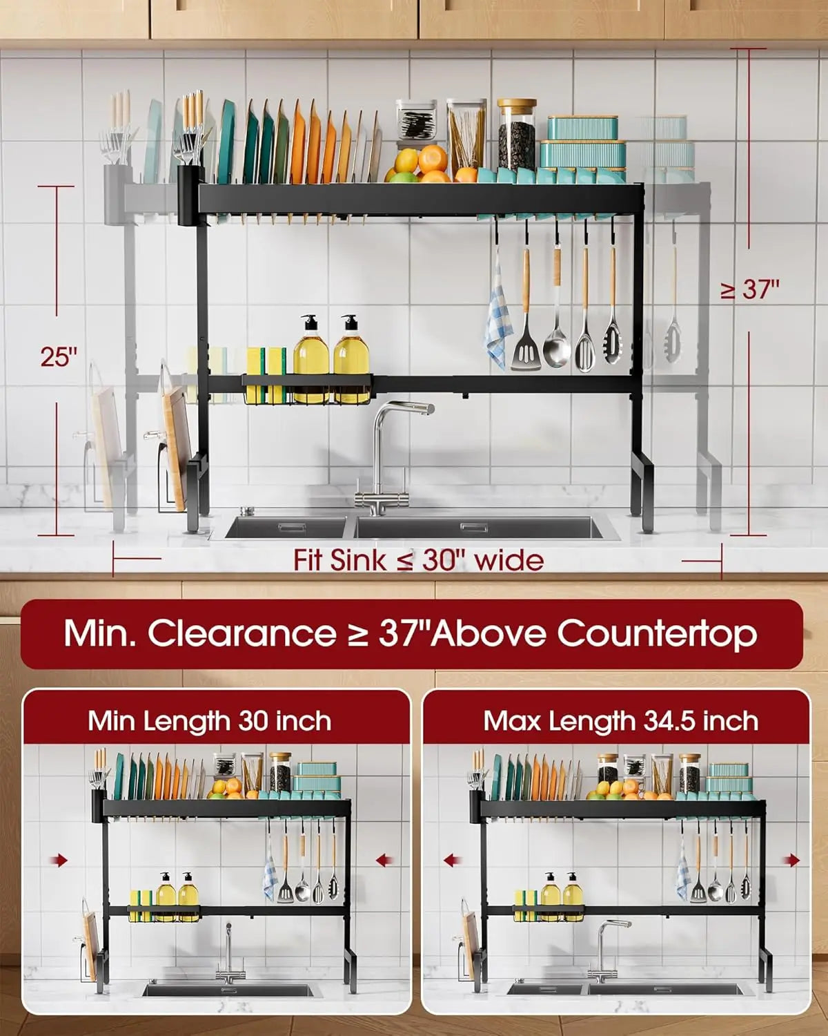 Over the Sink Dish Rack, Expandable 2-Tier