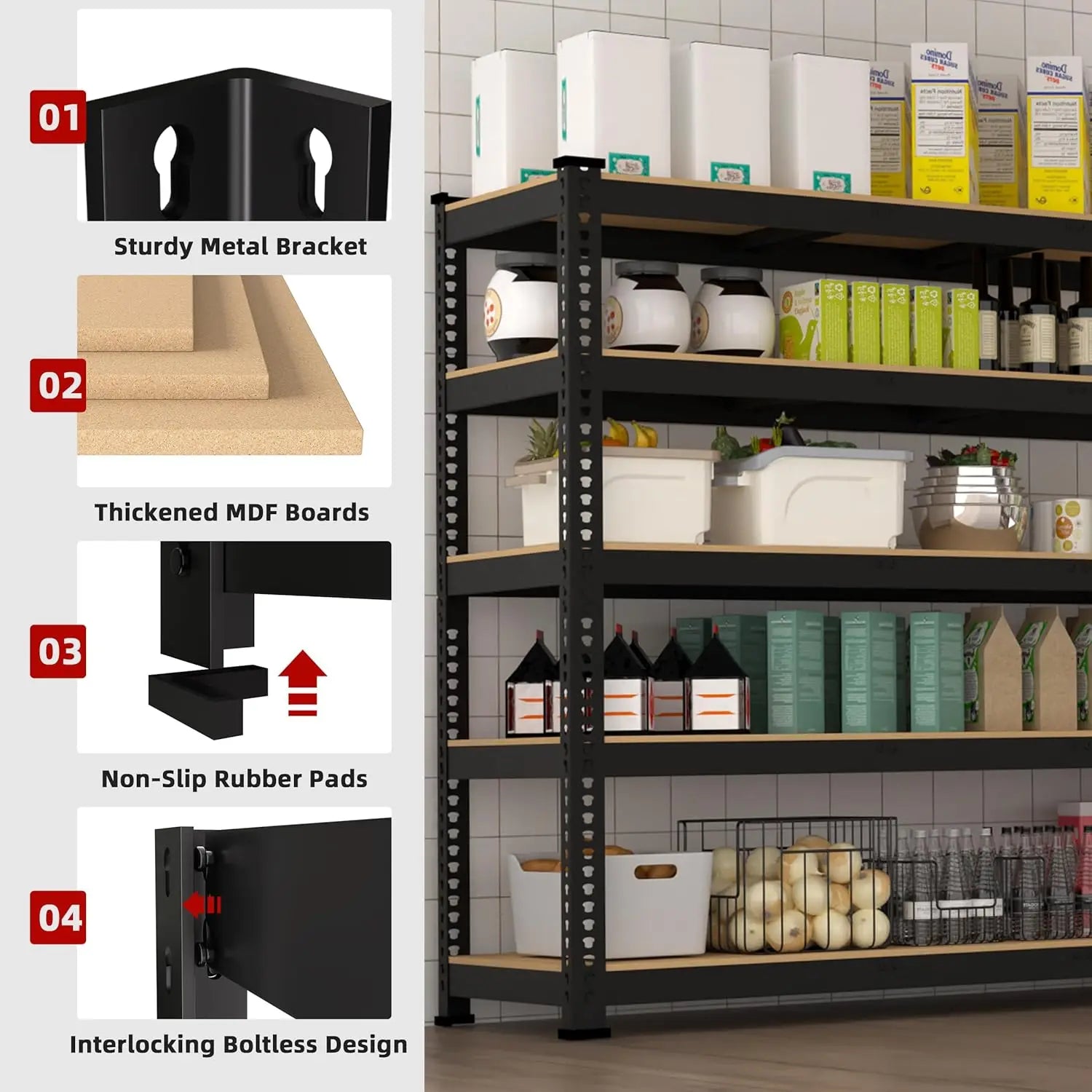 48" W Metal Garage Shelving 5-Tier