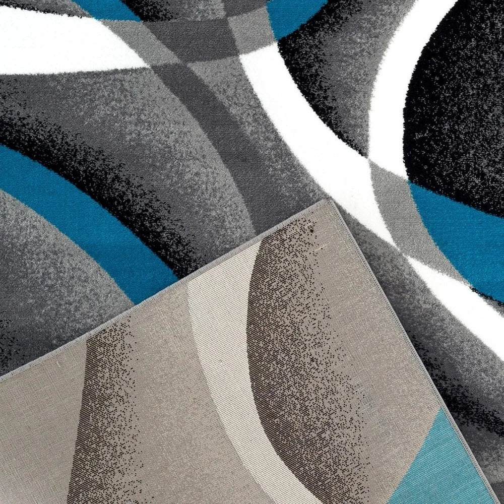 2'2"x7'4" Abstract Turquoise/White Swirl