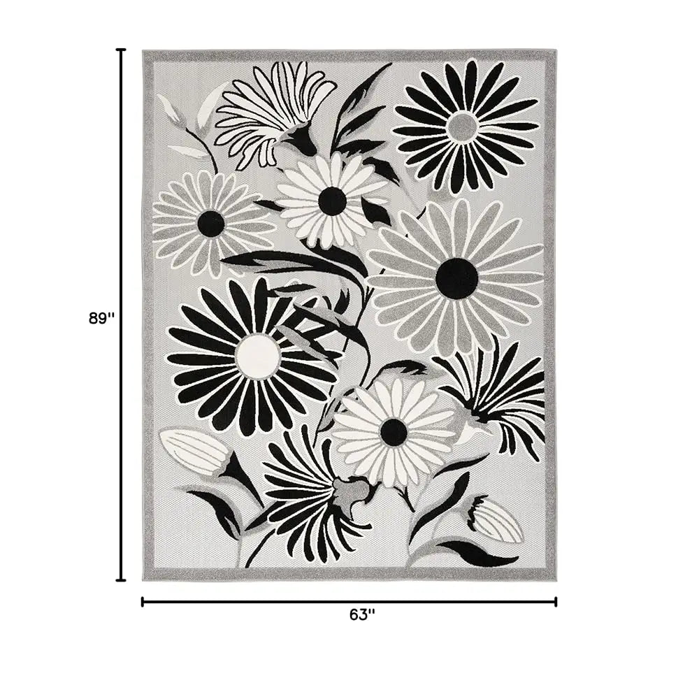 5'3"x7'5" Aloha Indoor/Outdoor Black/White