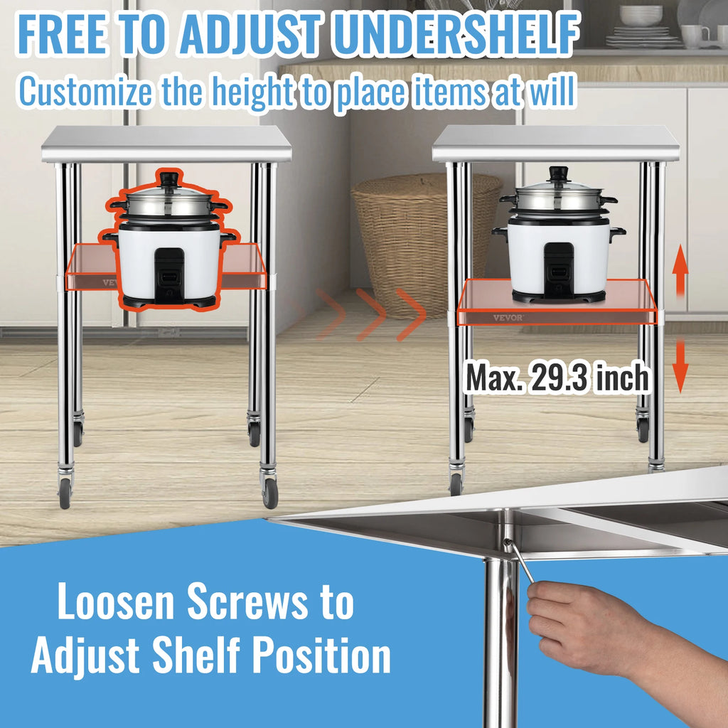 24 x 24 in Stainless Worktable Commercial