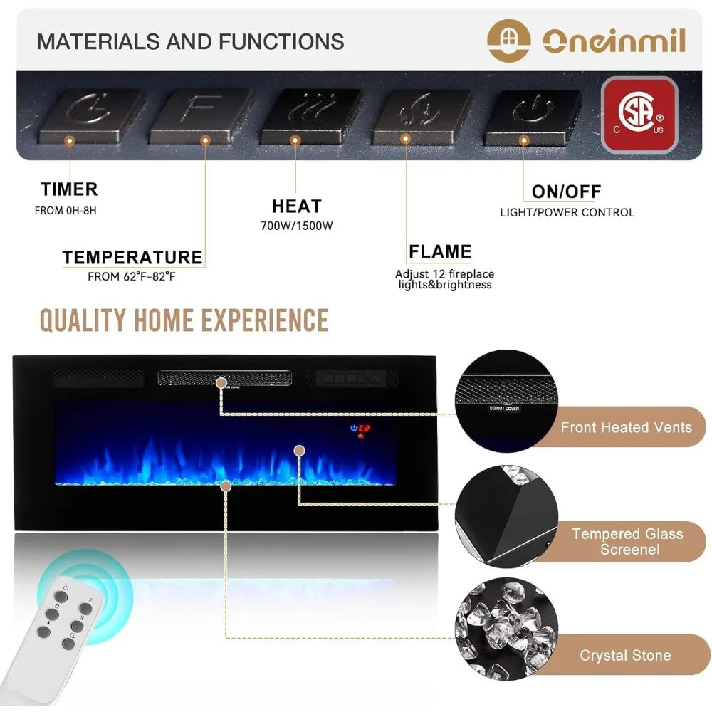 70" Fireplace TV Stand LED Light