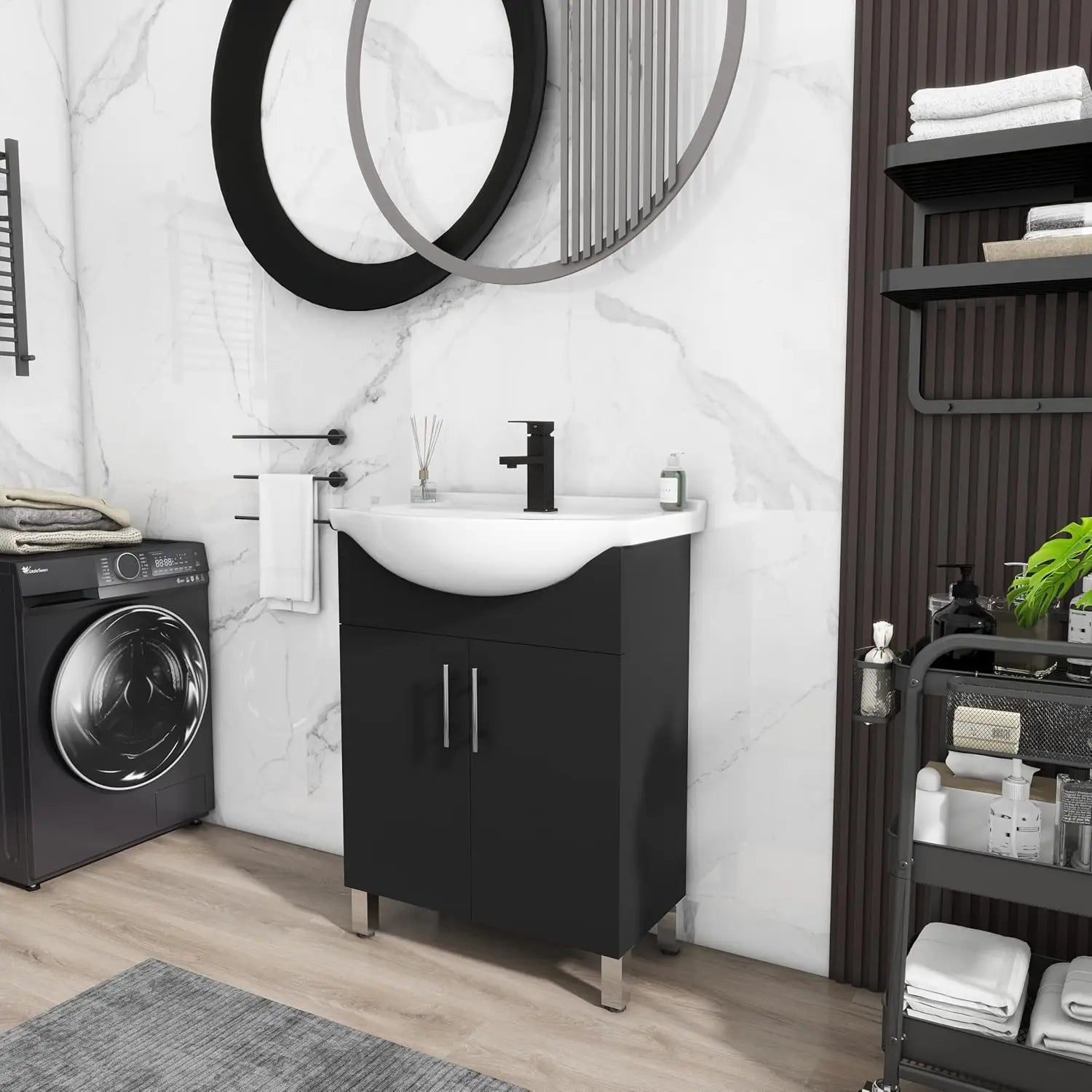 24 Inch Black Sink Cabinet Set